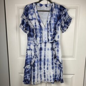 Tanya Taylor Indigo Tie-Dye Silk Blend Mini Dress - 4